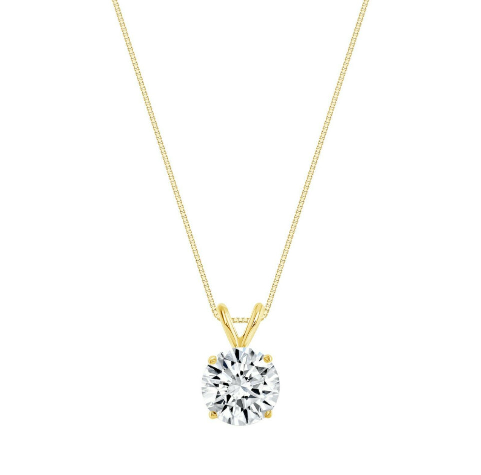 2 Carat Moissanite Necklace in 14 Karat yellow Gold with 14K Box Chain-18 inches