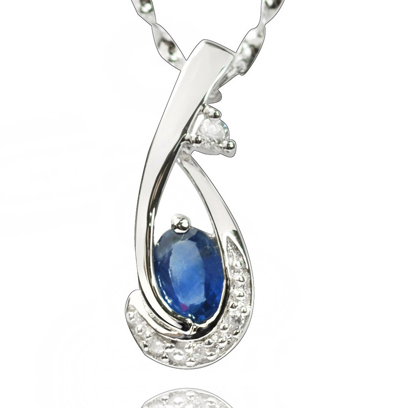 De Buman 0.24ctw Sapphire & CZ Solid 925 Silver Necklace With Silver Chain