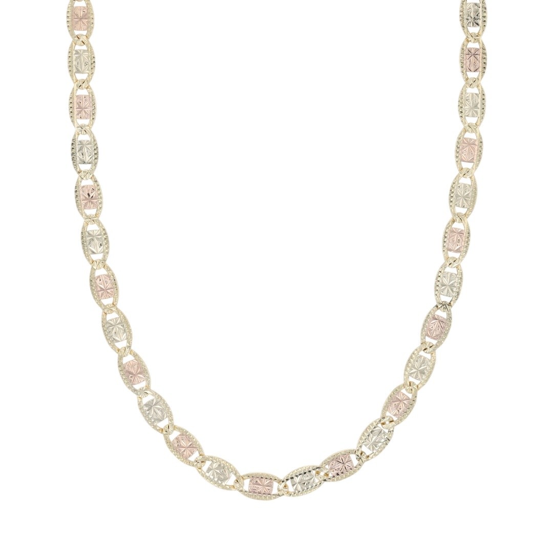 3.9mm Textured Anchor Link Chain 22″ Necklace 10k Multi-Tone Gold 8.82 Grams