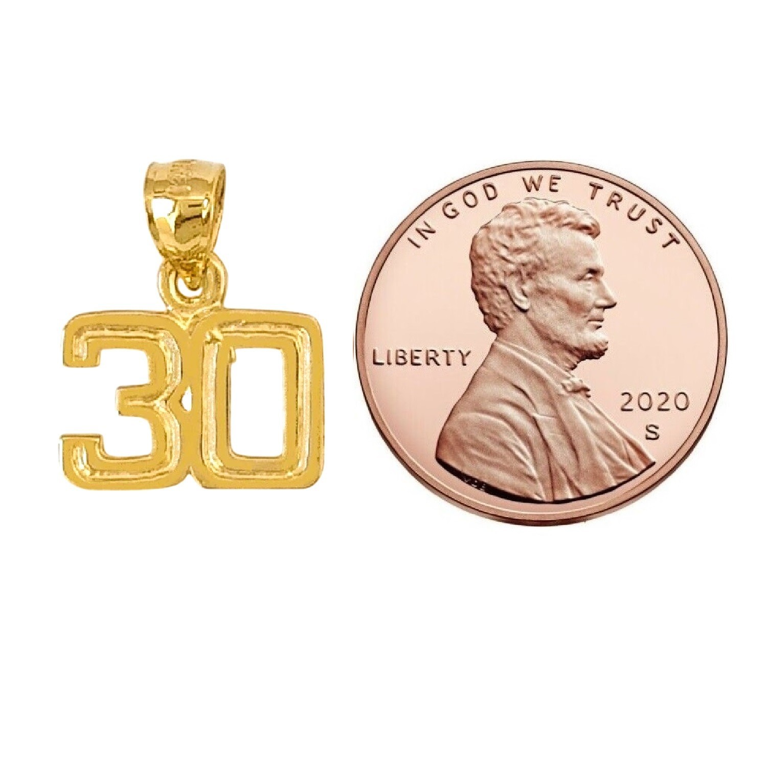 0 to 50 Any One 14K Yellow Gold Number Pendant / Charm, Made in USA