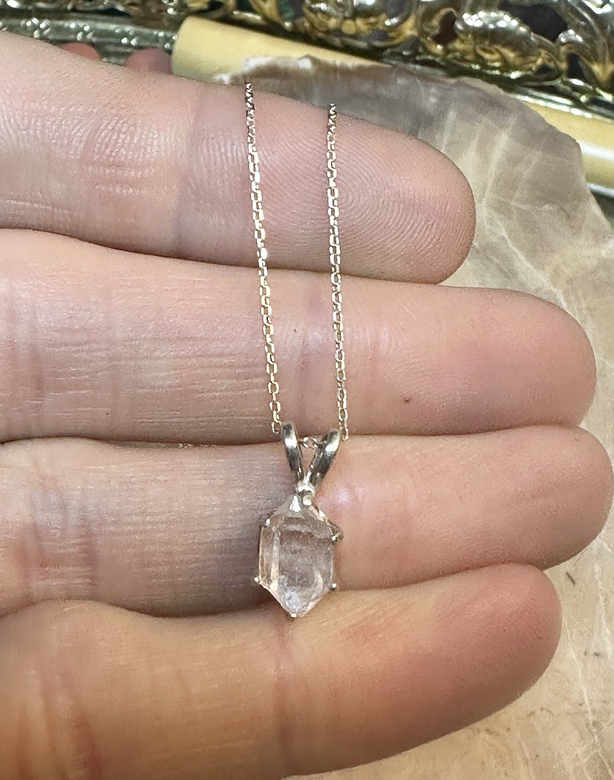 Delicate OOAK Herkimer Diamond 925 Sterling Silver Necklace 18 In