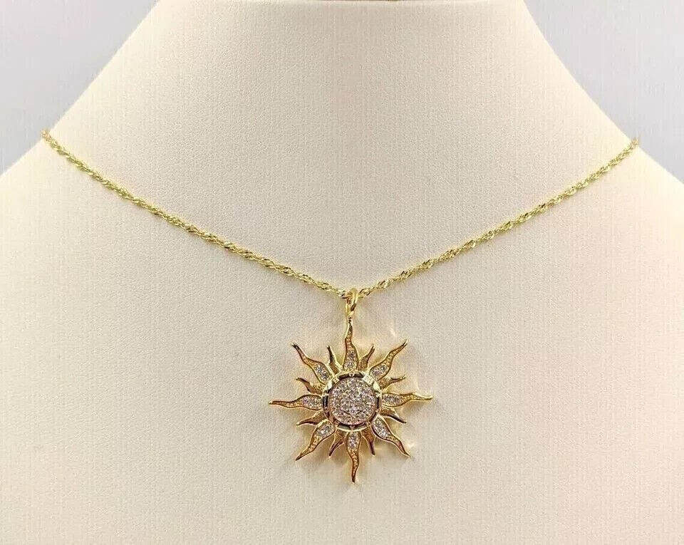 2 Ct Round Cut Lab Created Diamond Sun Pendant Necklace 14k Yellow Gold Plated