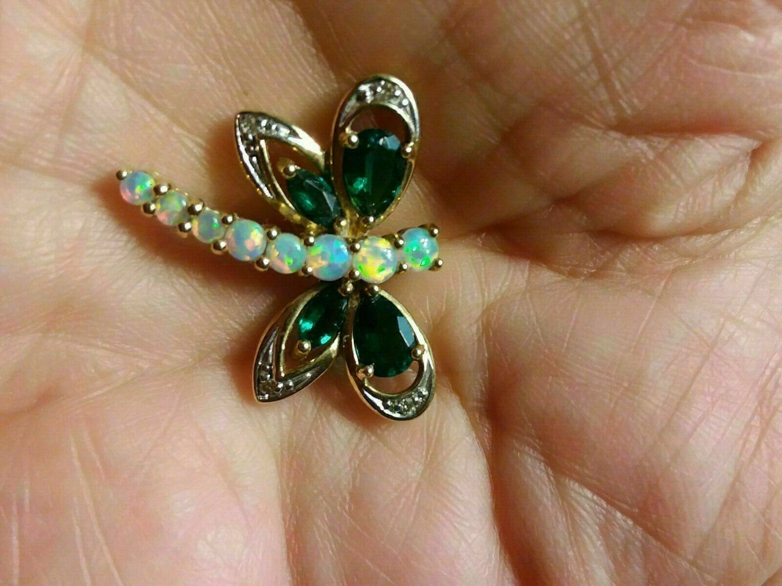 2Ct Lab Created Fire Opal Diamond Dragonfly Chain Pendant 14K Yellow Gold Over
