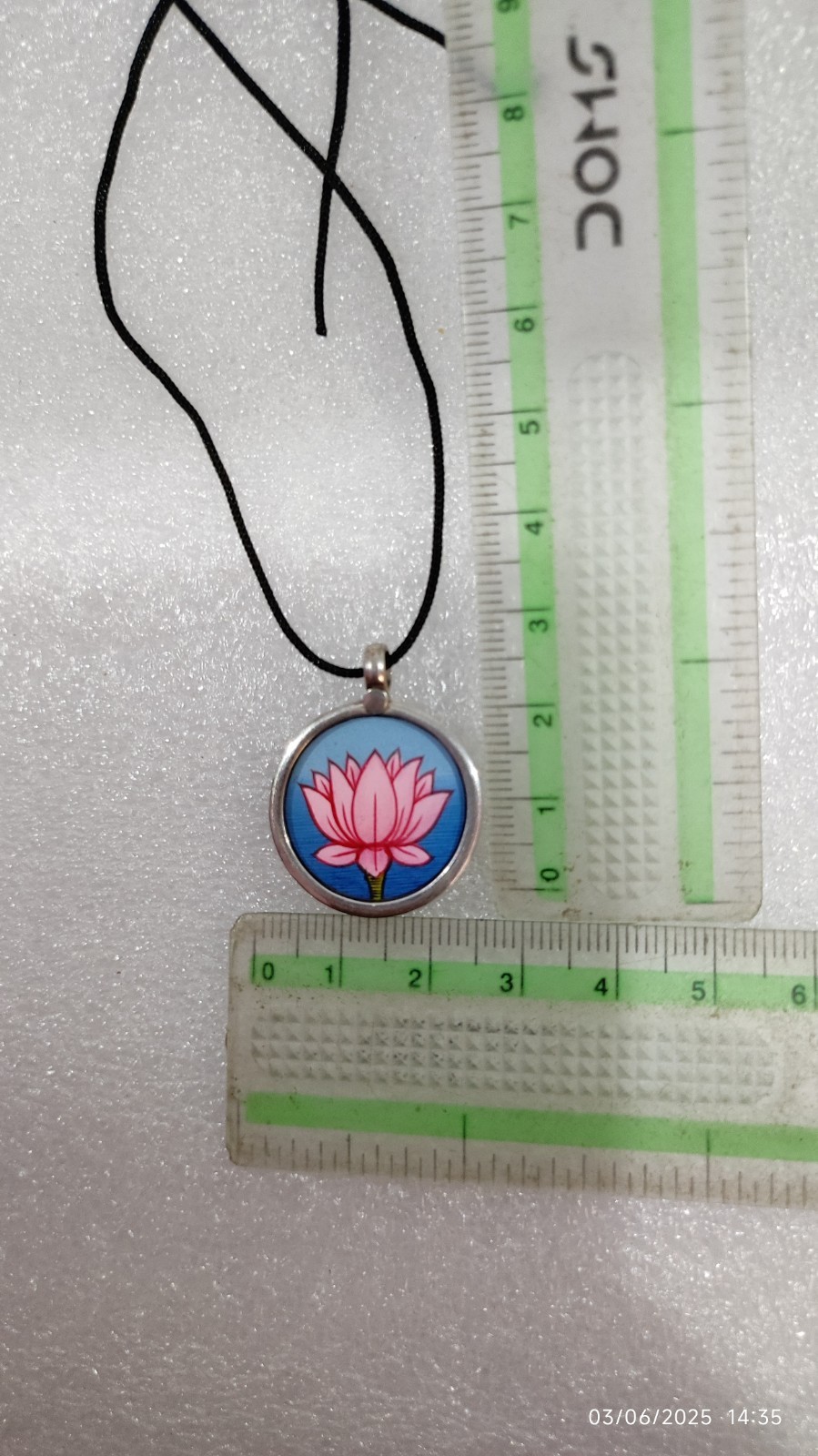 Handmade Miniature Painting Pink Colour Lotus Flower of Life Silver Pendant .