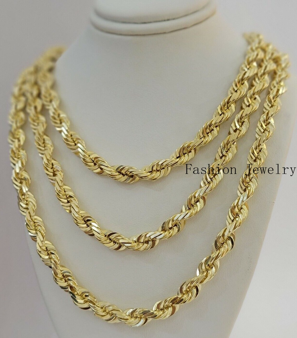 7mm Rope chain Necklace Solid 10k Yellow Gold Diamond cut 24″ GURANTEED 10K GOLD