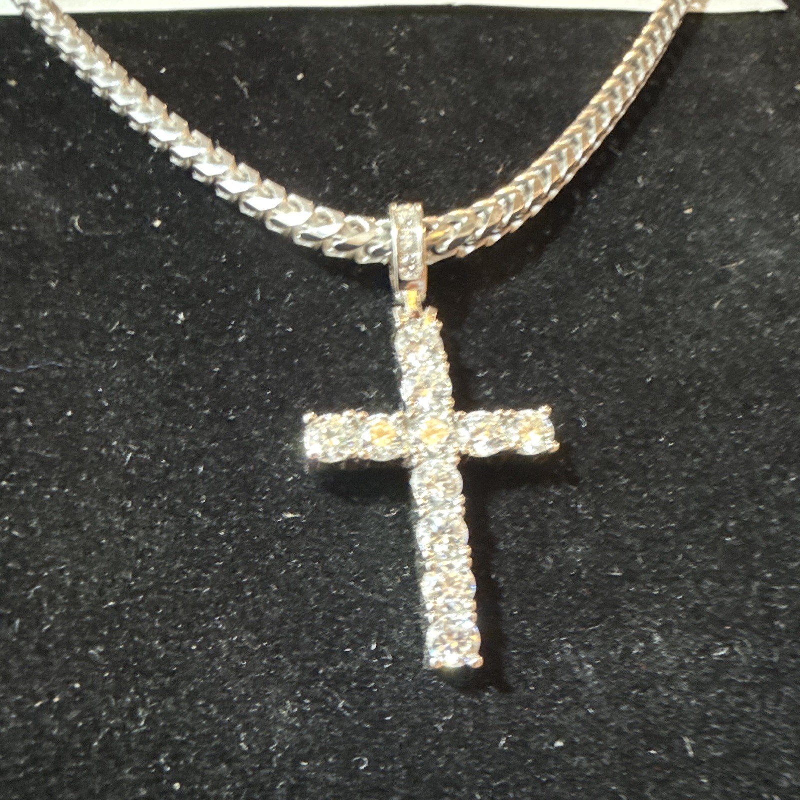 20” 2.5mm Rounded Franco Chain SOLID 925 (17g) w Moissanite Tennis Cross 2.0 CTW