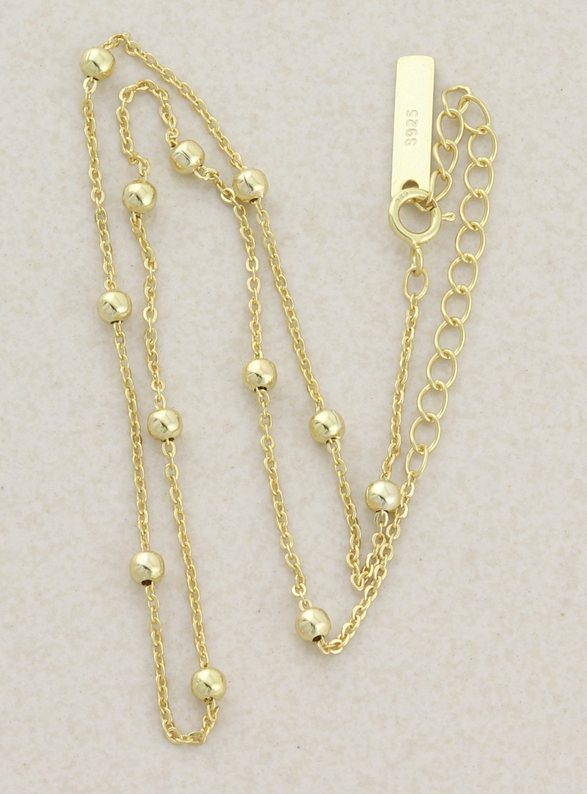 18k Gold Over Sterling Silver Beaded Station Necklace Choker 12.5″ to 14.25″ in