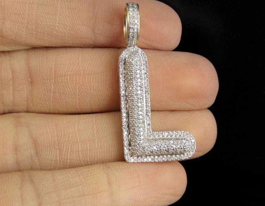 1.50Ct Round Diamond Lab Created Initial Letter L Pendant 14k Yellow Gold Plated