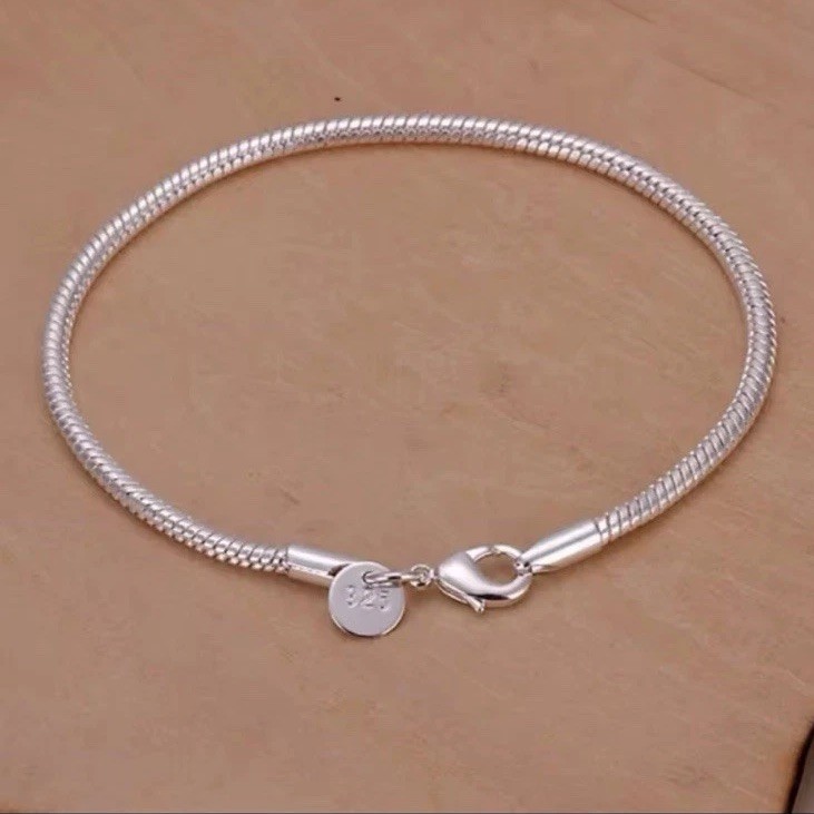Pure 925 Sterling Silver 3mm Round Snake Chain Bracelet 7″ hypoallergenic