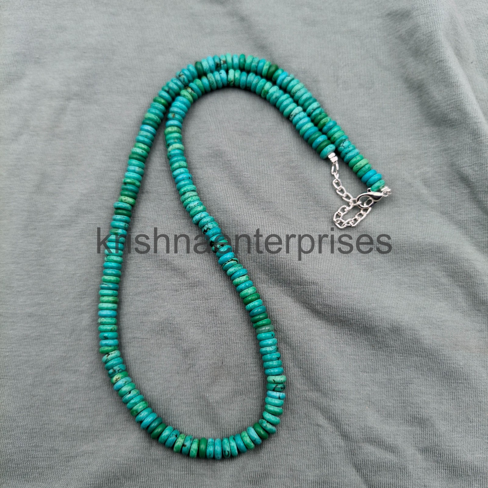 Handmade Arizona Turquoise Rondelle Necklace | 6mm Smooth Gemstone Beads | Ster