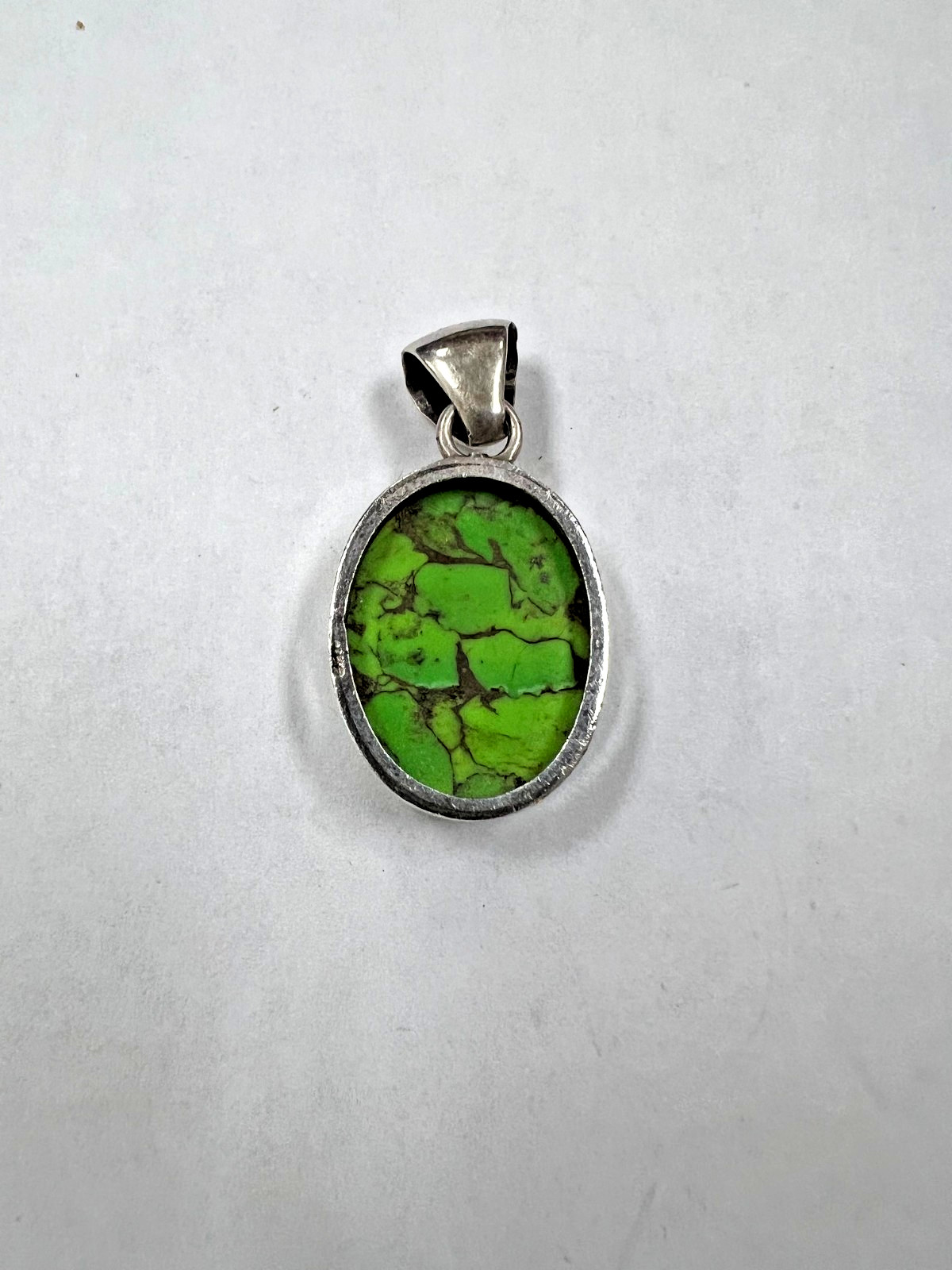 Unknown Designer Sterling Silver Drop Pendant with Green Stone [085DuW]