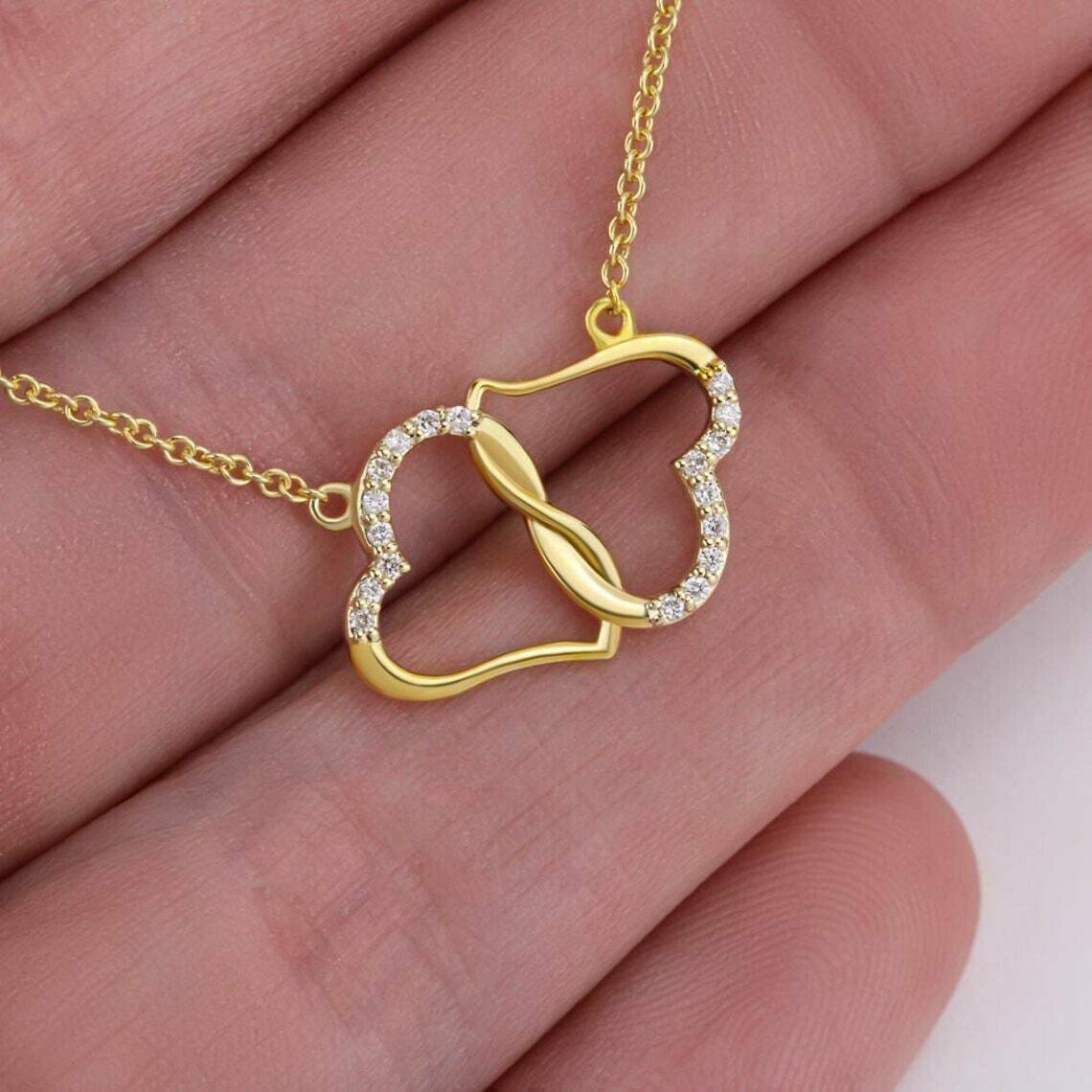 1.0Ct Round LabCreated Diamond Interlock Double Heart Pendant Yellow Gold Plated