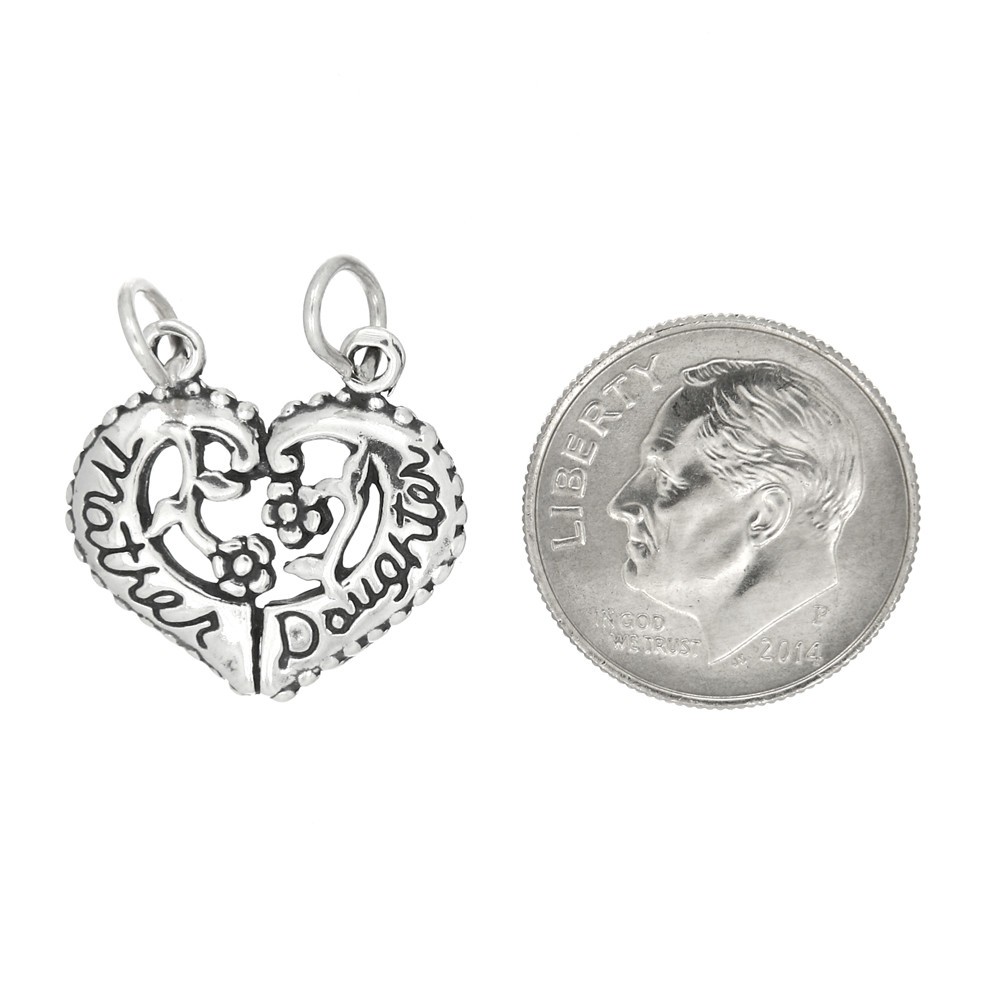 Sterling Silver Mother Daughter Split Heart with Flowers Charm or Pendant