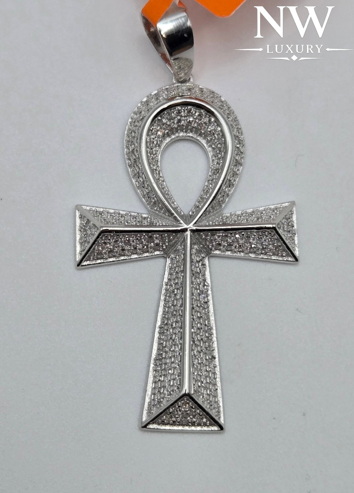 Solid 925 Sterling Silver MOISSANITE Ankh Cross Pendant 2.0ctw, NEW USA