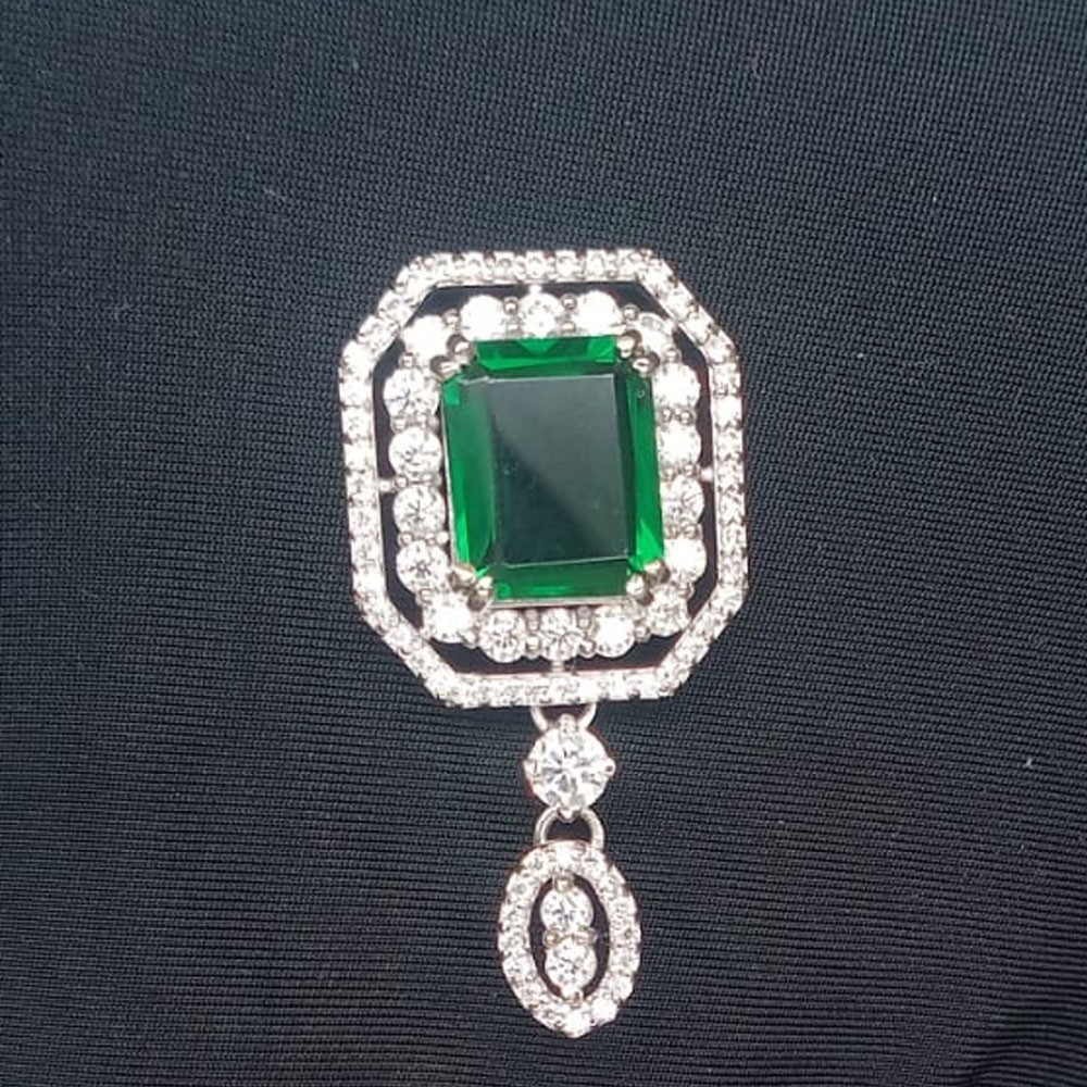 7Ct Emerald Cut Natural Green Emerald and Diamond Pendant 18K White Gold Plated