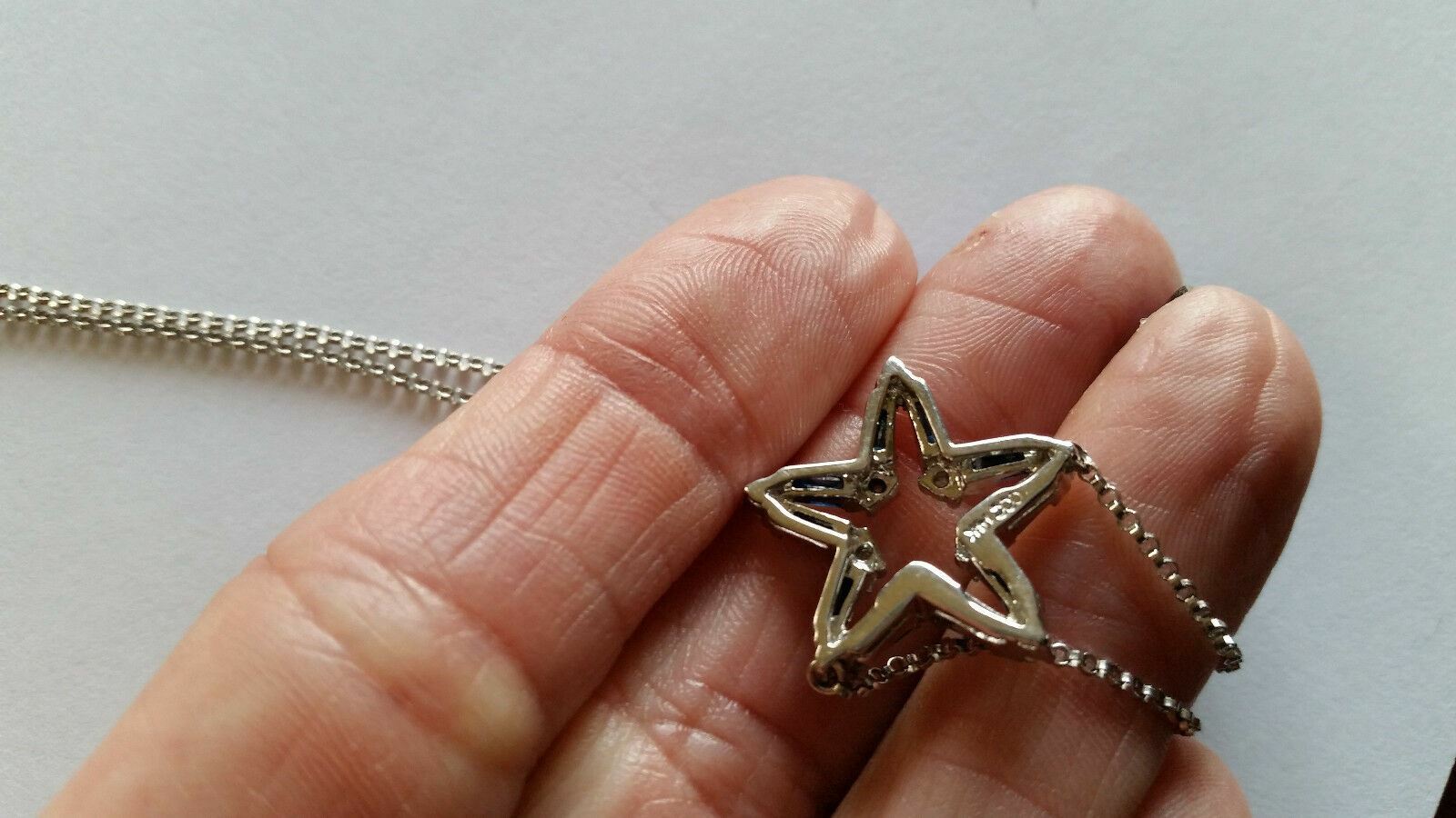 Stunning 14k White Gold .70ctw Diamond & Sapphire Eternity Star Pendant Necklace