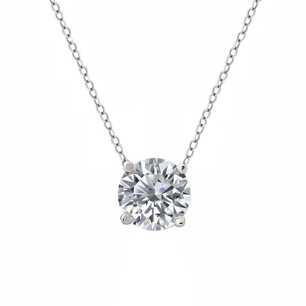 1 Carat Round Lab Grown IGI Diamond Solitaire Pendant Only Real 14k White Gold