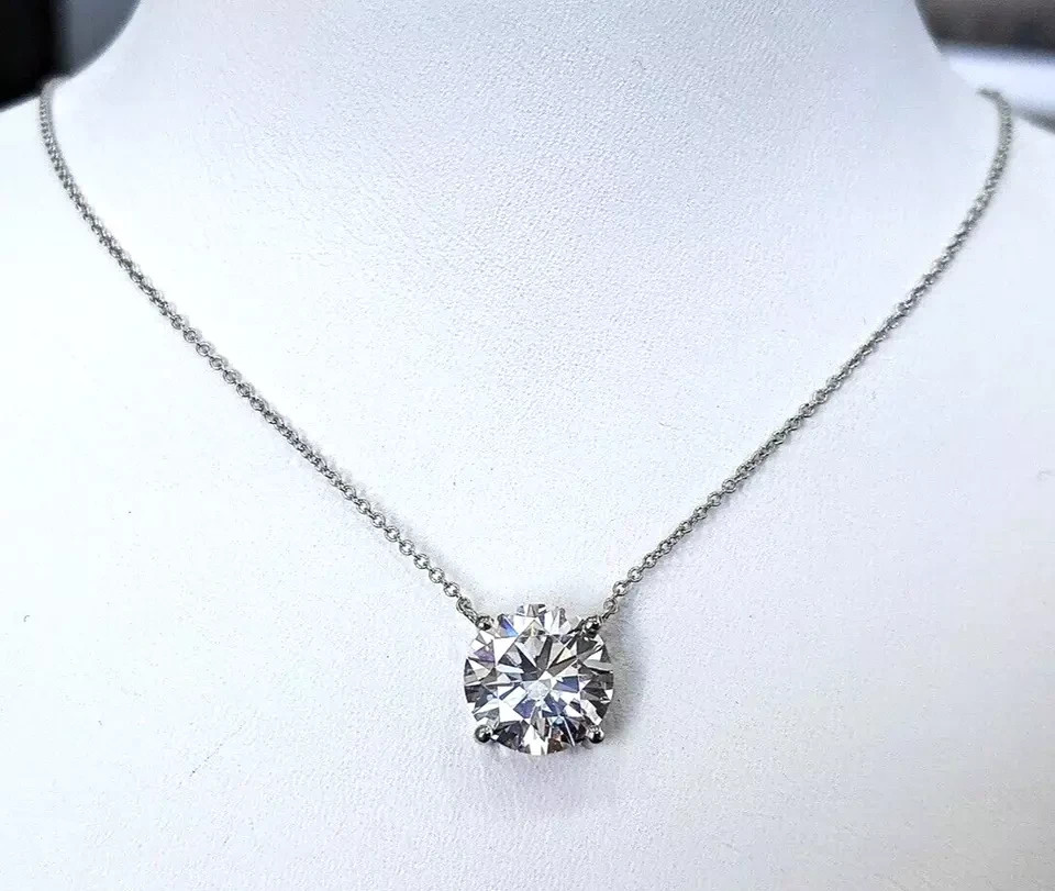 RARE 10 Ct White Diamond Solitaire Pendant Necklace-Tariff Free USA
