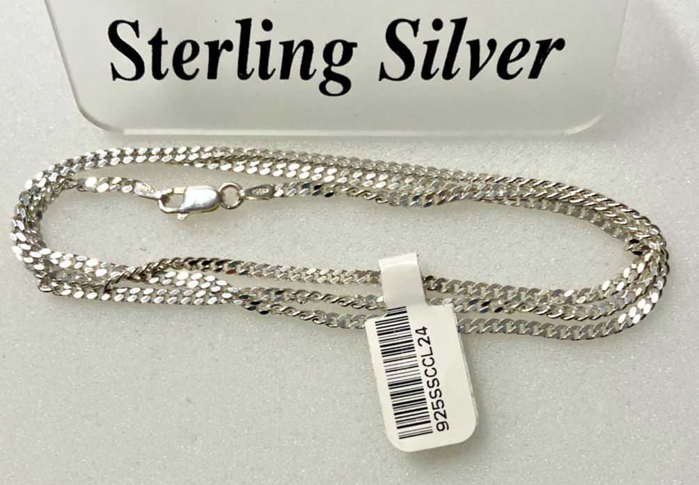 925 Sterling Silver Italy Solid Curb Link Chain 8.25grams 2.3mm 24” New with Tag