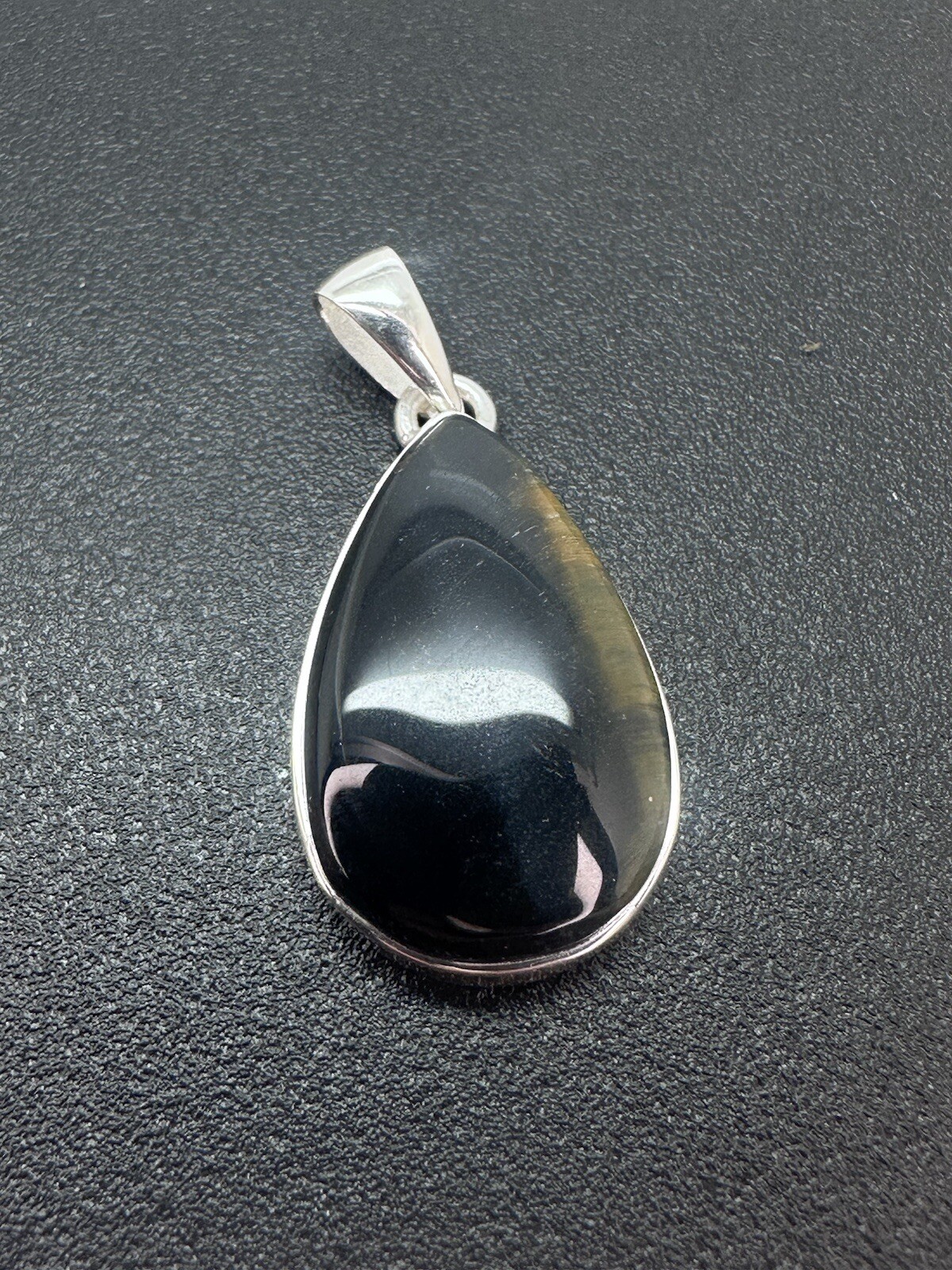 Sterling Silver Unknown Black Stone Pendant Teardrop 1.25” Tall