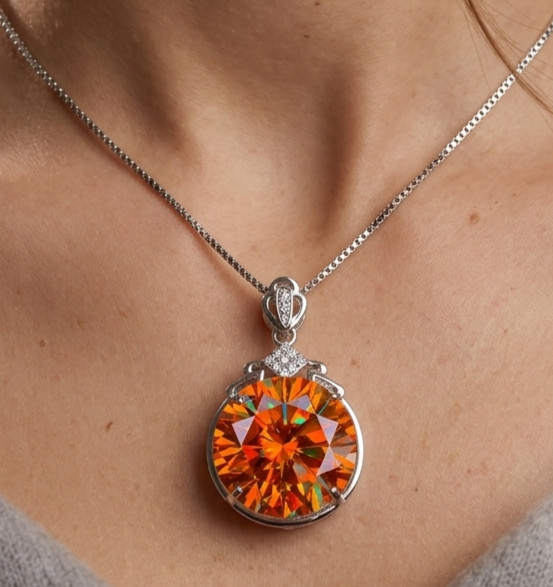 12Ct Certified Flame Orange Diamond Pendant -FREE Diamnod Studs