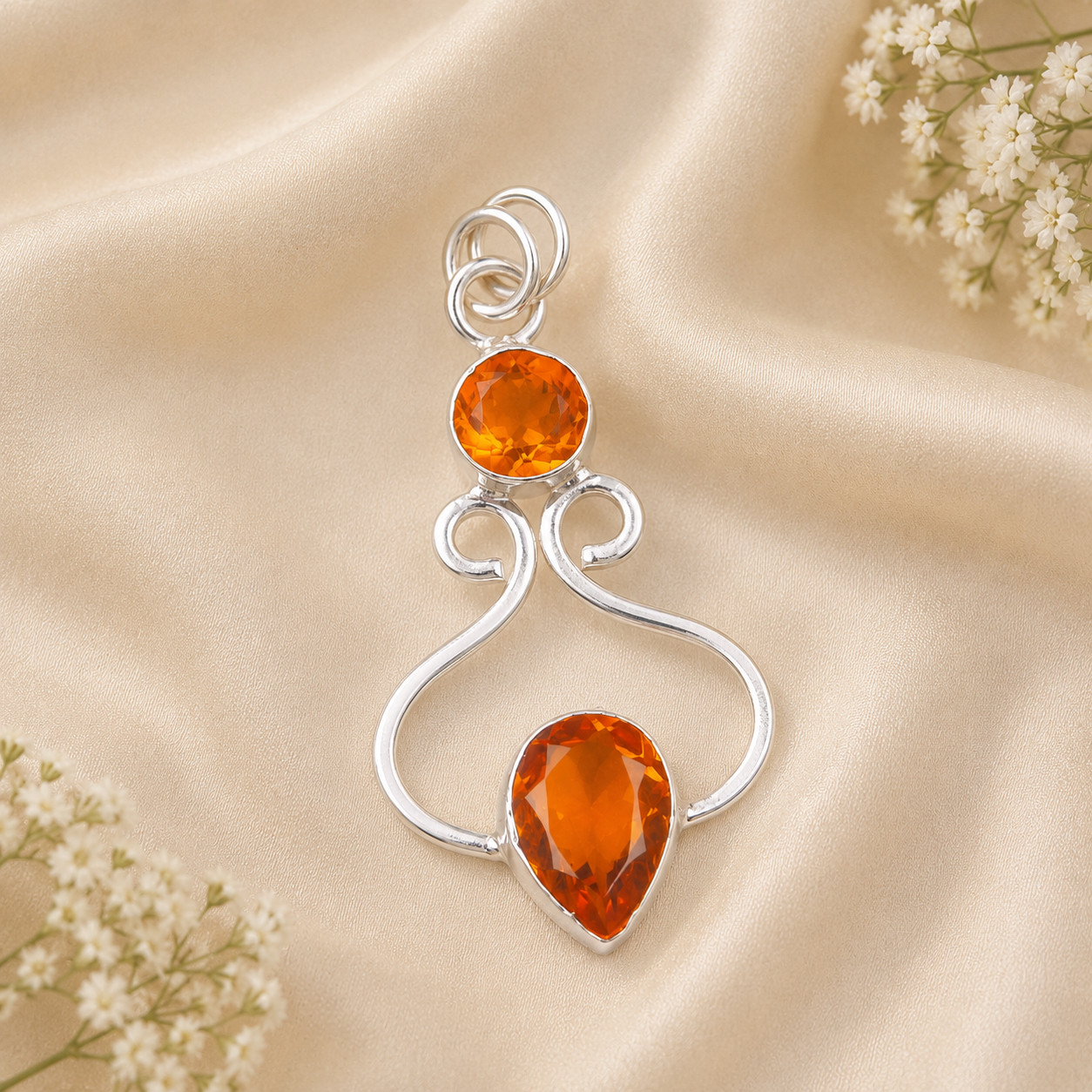 Citrine Gemstone 925 Solid Silver Designer Pendent 1.60″ Gift For Engagement