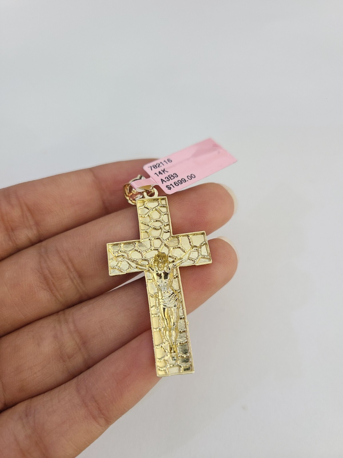 14k Nugget Jesus Cross Charm Pendant REAL 14Kt Religious Yellow Gold Genuine