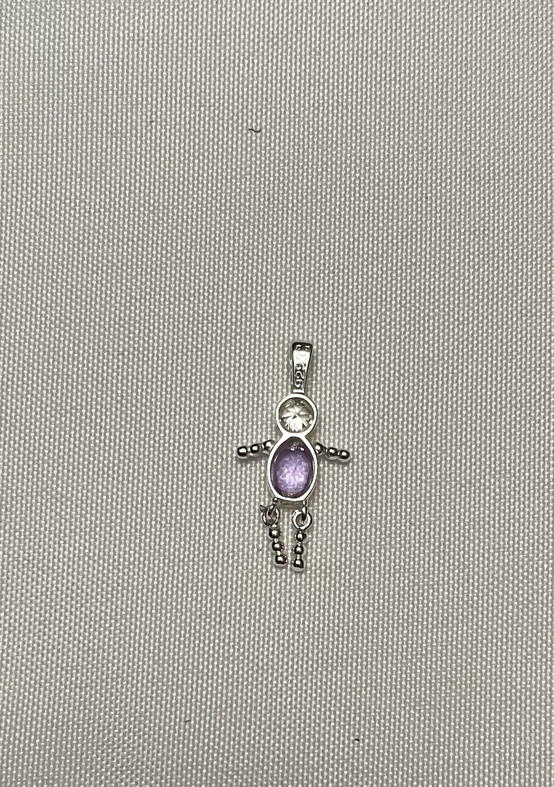 STERLING SILVER BOY CHARM PENDANT, AMETHYST COLOR STONE WITH CZ HEAD JUNE EUC