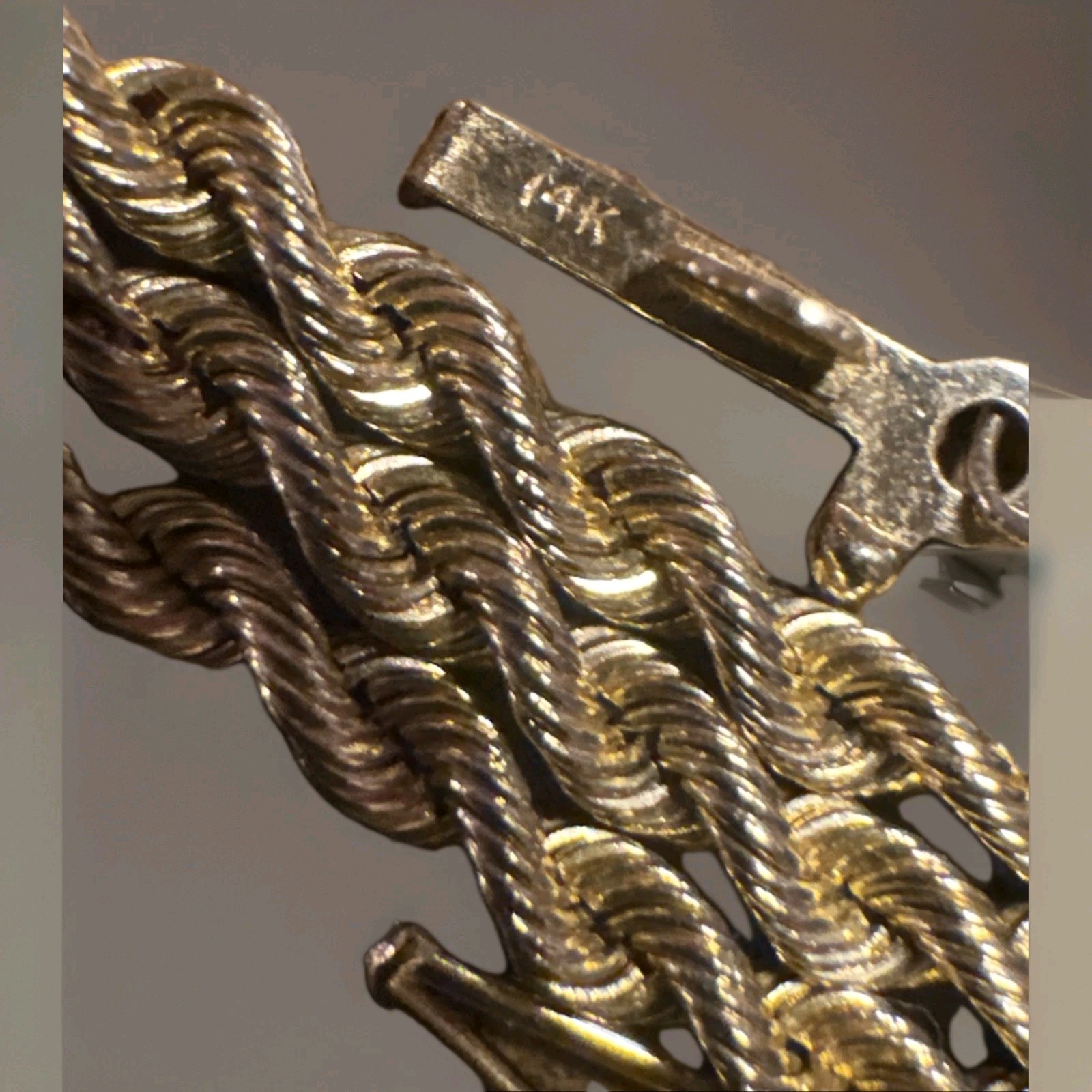 Genune Silk Rope 14K Solid 18” 7.5g Gold Chain Diamond Chip Closure Vtg RARE!