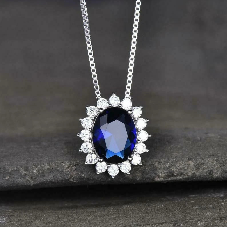 3.00Ct Natural Sapphire Pendant Diamond 14k Solid White Gold NO CHAIN