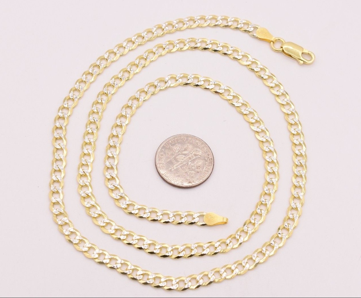 4.3mm Solid Curb Cuban Link Chain Necklace 14K Yellow White Gold Plated Silver