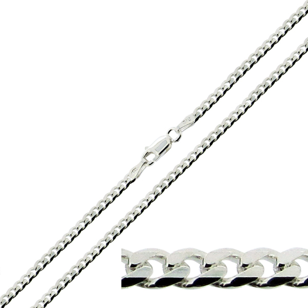 Solid 925 Sterling Silver 18 20 22 24 26 28 30″ Inch 3.2mm Flat Curb Link Chain