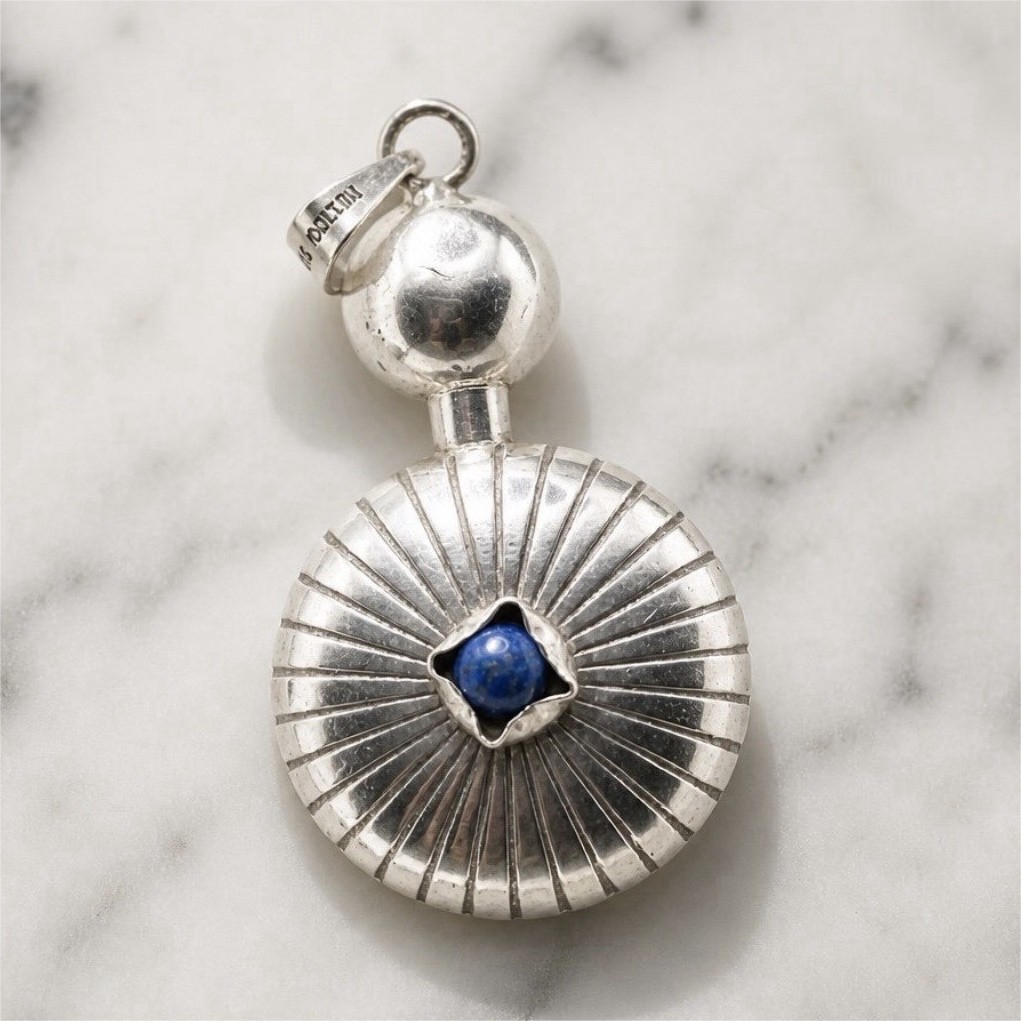 Mexico Signed 925 Sterling Silver Round Sodalite Pendant Blue Stone STR-150