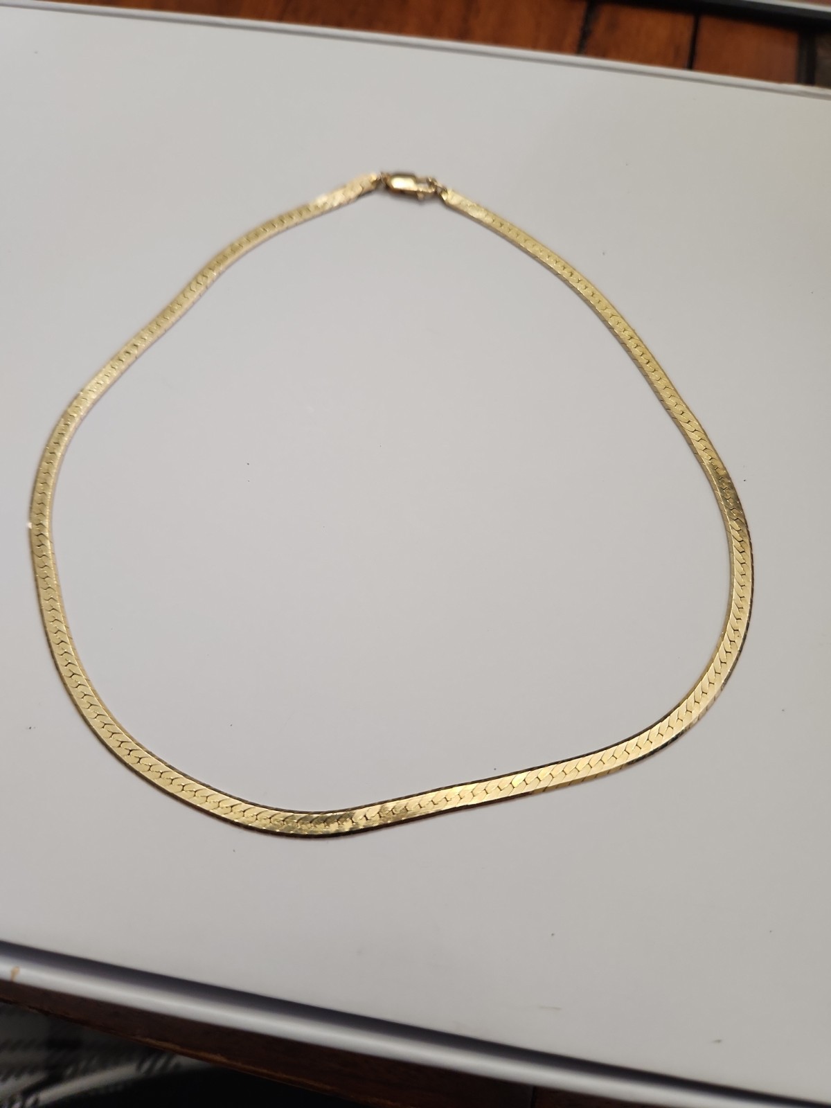 14K Y GOLD Herringbone REVERSIBLE Necklace 11.1 Grams 15 1/4″ Diamond Cut/plain