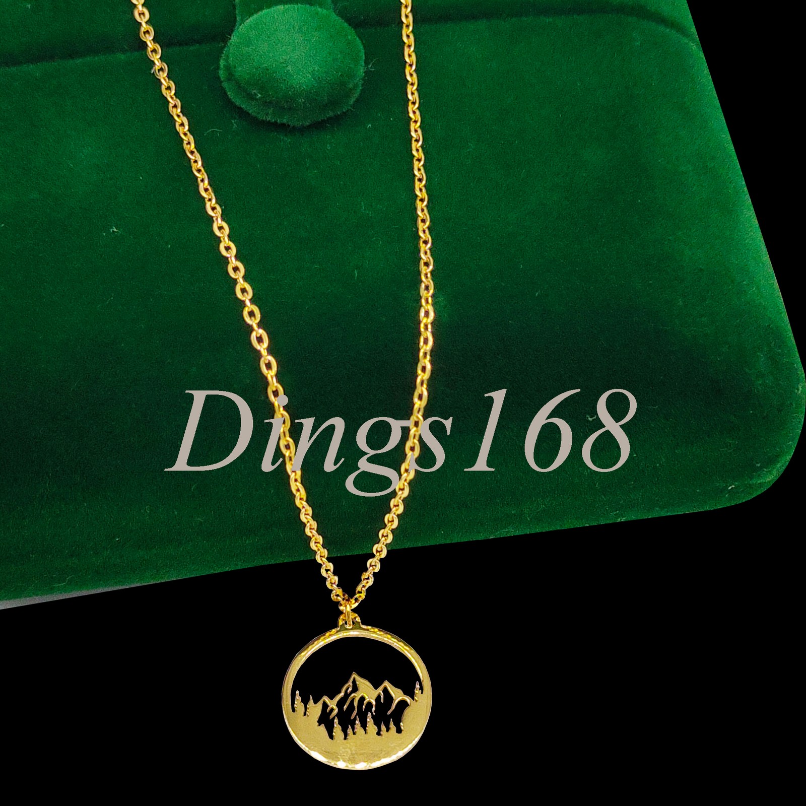 Solid 18K Yellow Gold Filled 15mm Carved Circle Pendant with Rolo Chain Necklace