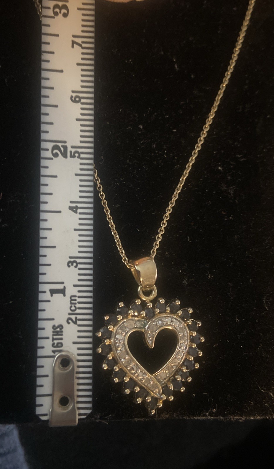 Sterling Silver 925 Black & White Diamond Heart Pendant/Necklace Signed FAS 18″