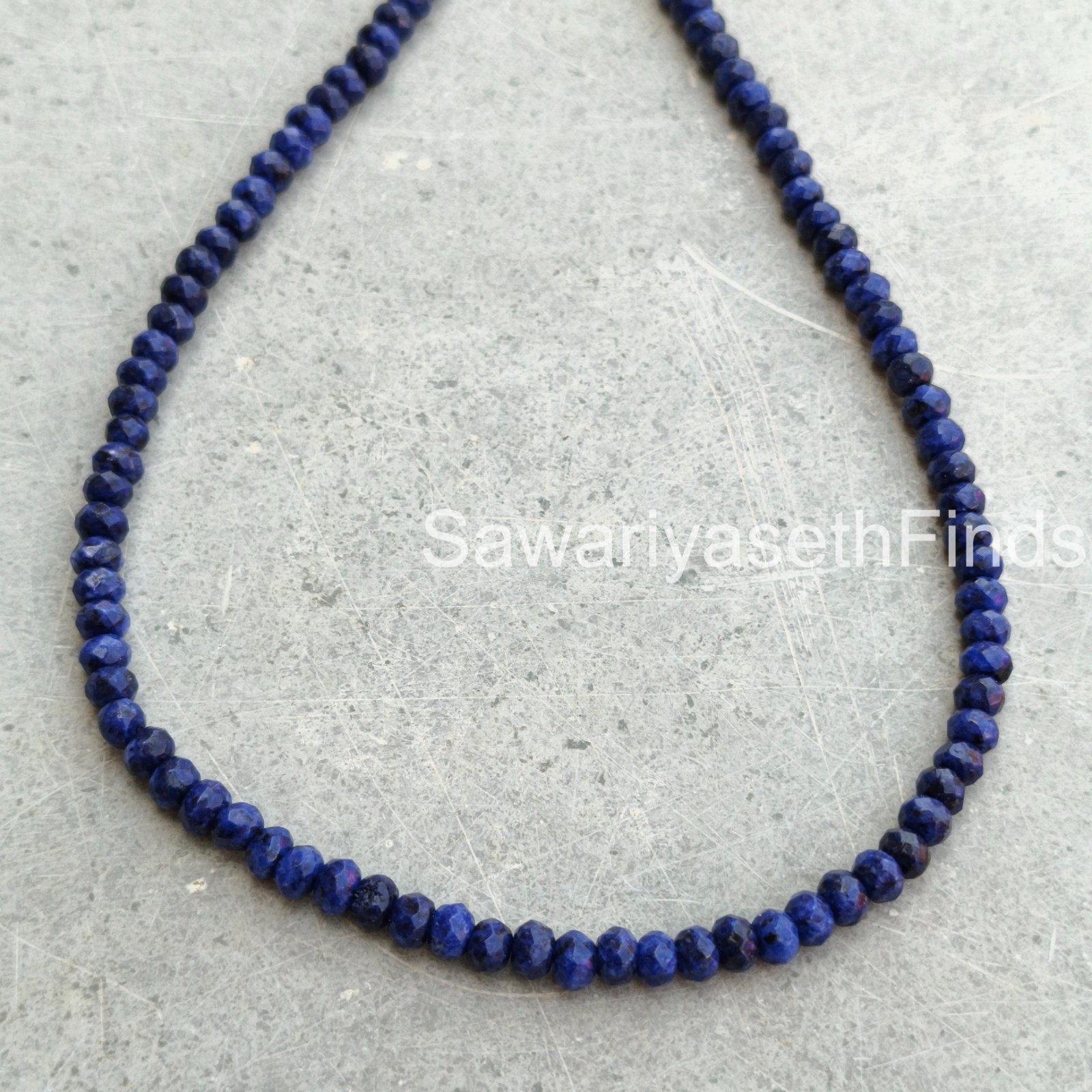 Lapis Lazuli 4mm Rondelle Beaded Necklace, Boho Sterling Silver Clasp, Statemen