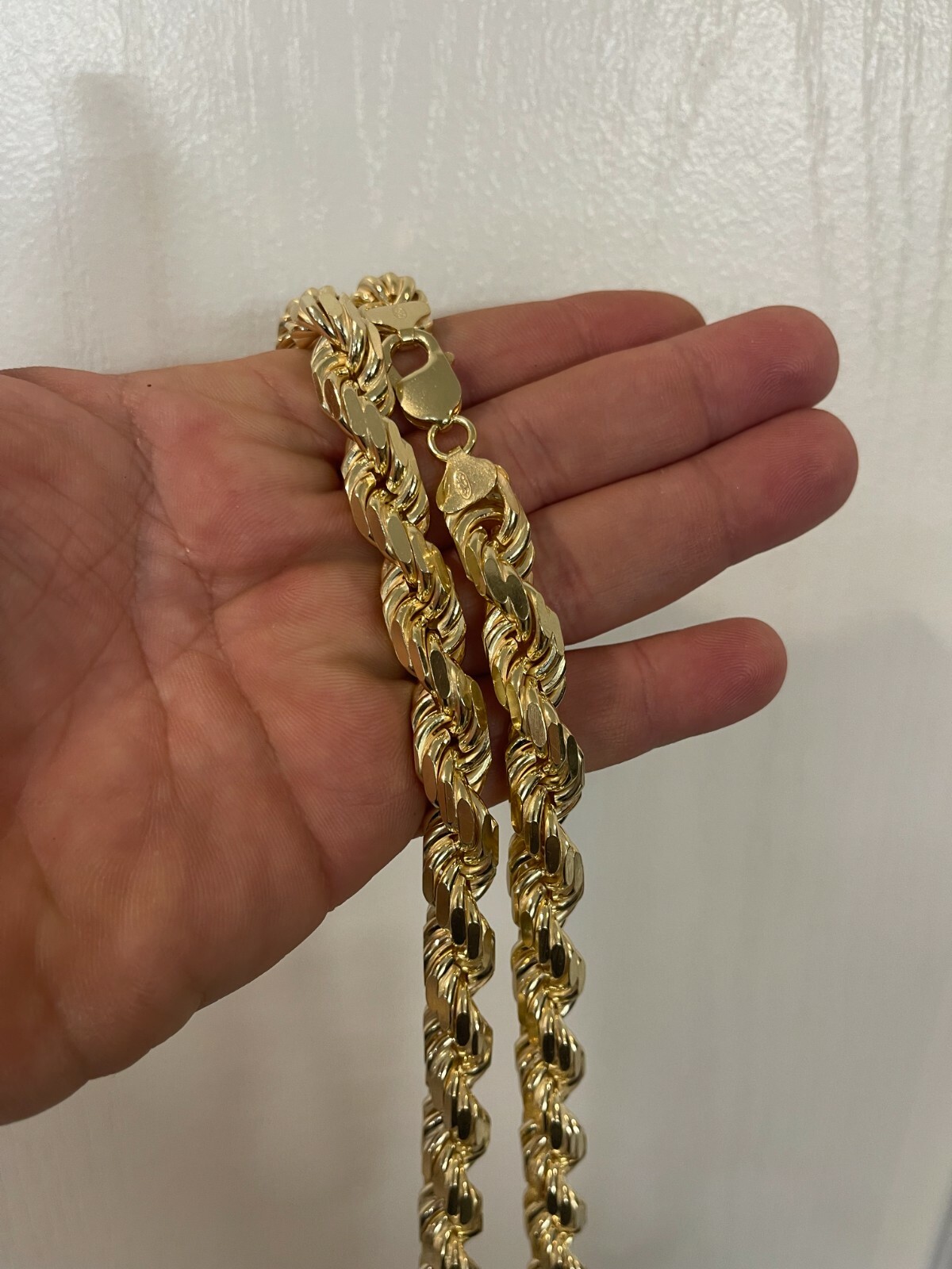 10mm Thick Mens Rope Chain 14k Gold Over Real Solid 925 Sterling Silver Necklace