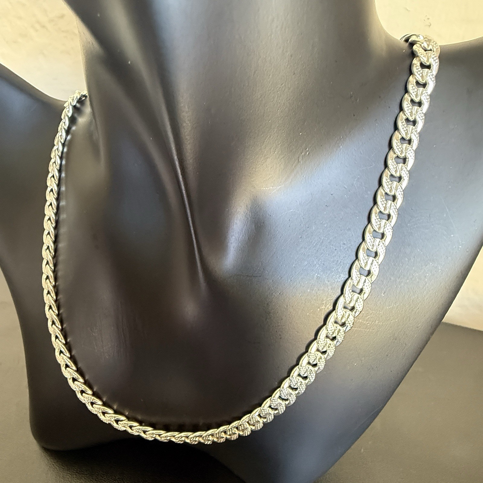 925 Sterling Silver Cuban Link Diamond Cut Chain Necklace, Lobster Clasp 22”