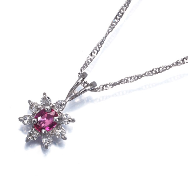 Pink Sapphire Diamond 0.09ct Necklace 900 850 Platinum