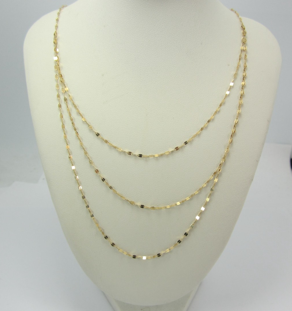 STUNNING 10K YG (20-22″) TRIPLE LAYER STRAND THREE ROW CHAIN NECKLACE 2.1G