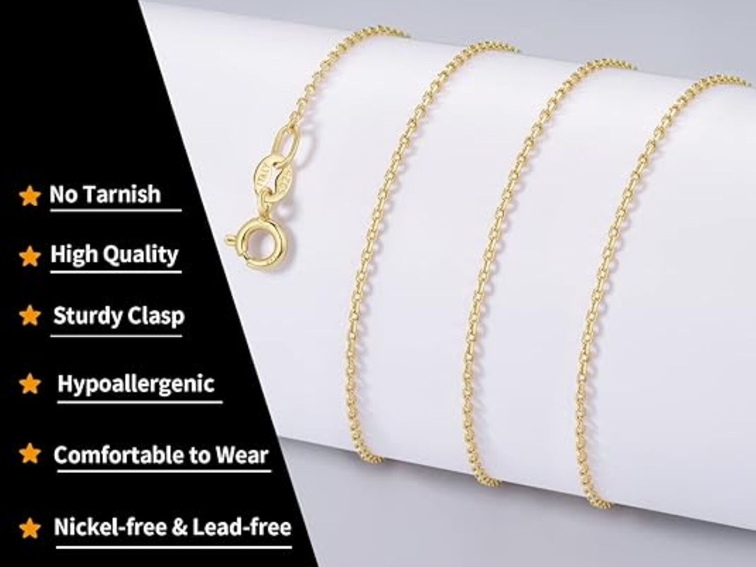 925 Sterling Silver 1MM Gold Thin & Sturdy Cable Chain Necklace 16″-24″