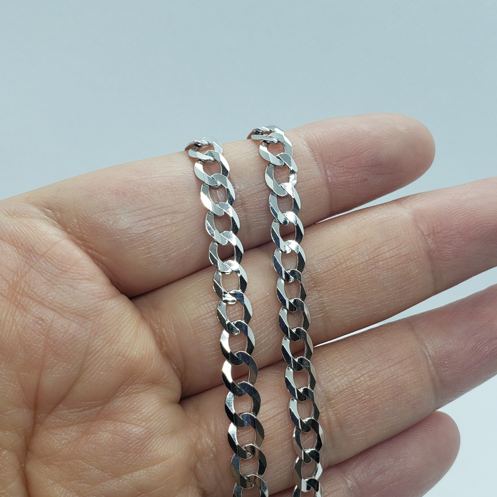 14K White Gold Solid Cuban Curb Link Chain Necklace Bracelet 5mm~6mm 7″~30″
