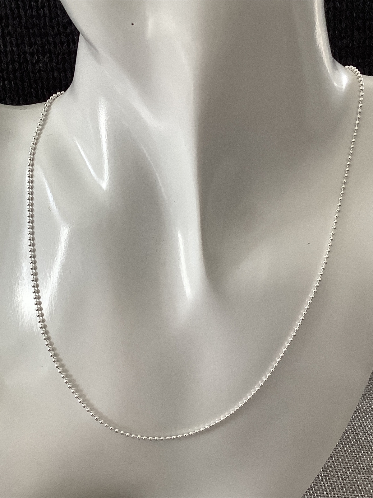 New 925 Sterling Silver Beaded 16” Chain Necklace 1.5mm