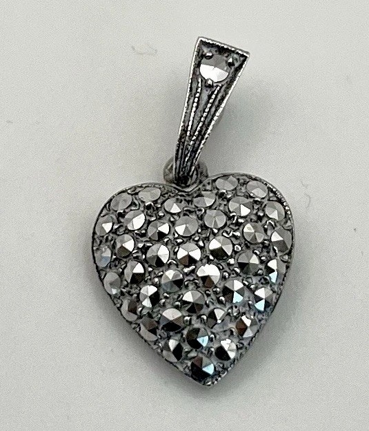 Sterling Silver 925 Heart-Shaped Pendant with Marcasite, German made