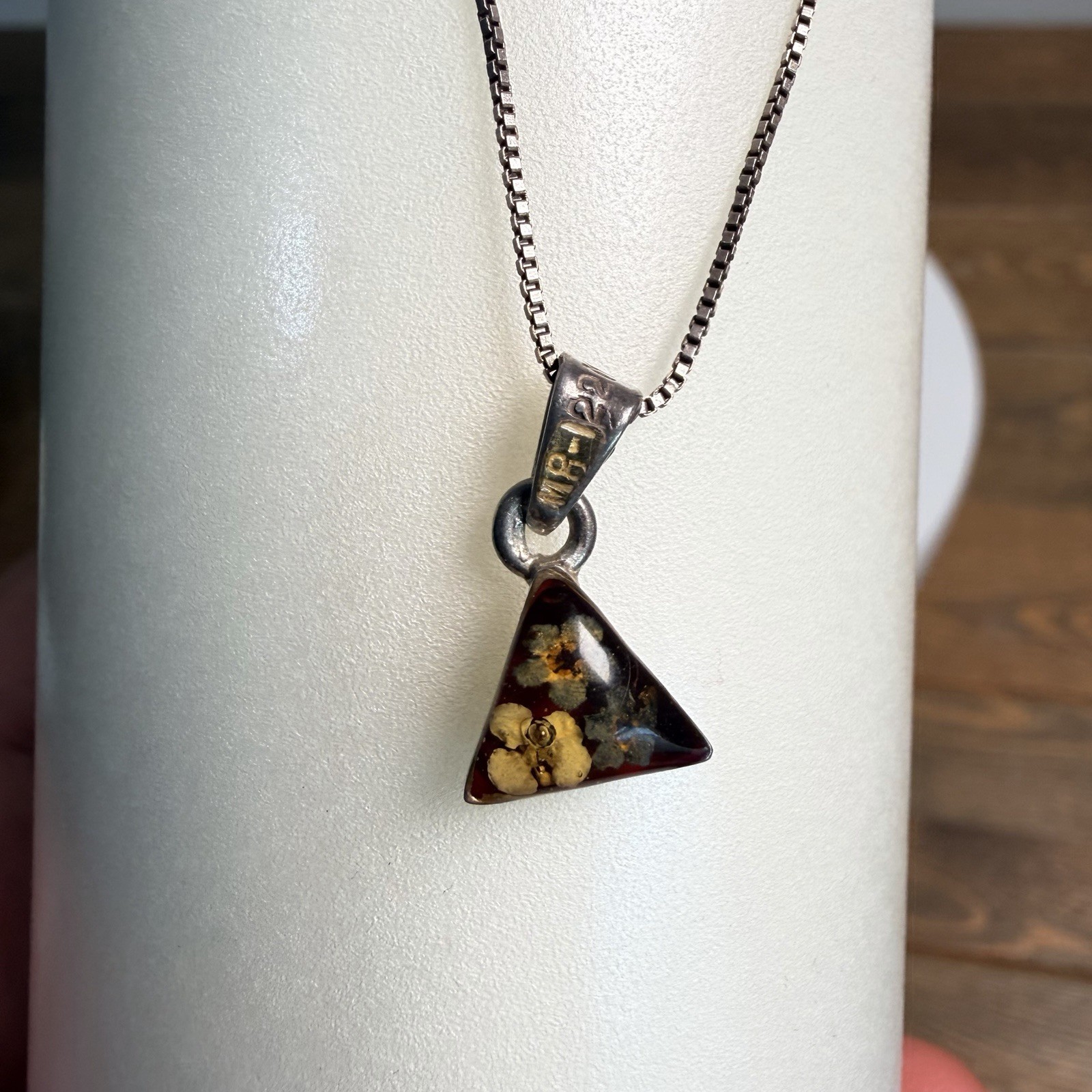 Sterling Silver, Resin Encased Dried Flowers Square Pendant Necklace