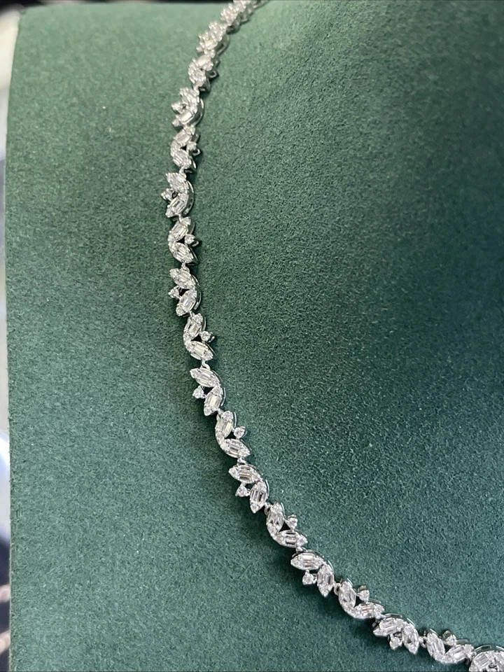 14k Solid White Gold Baguette Natural Diamond Tennis Necklace For Engagement Day