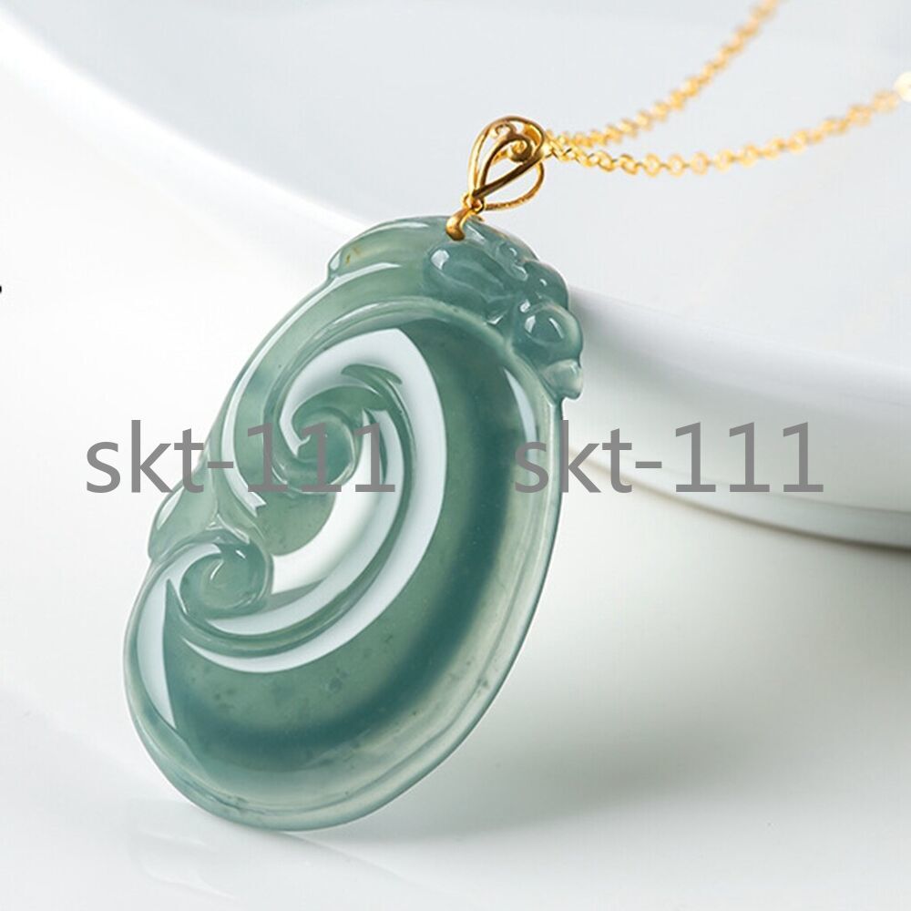 Certified Ice Green Blue water A Jade jadeite 18K Solid Gold RuYi Pendant