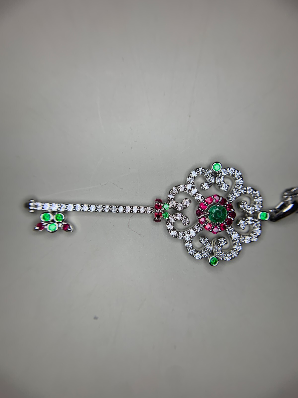 Natural Emerald From Punjshir Aghanistan In Key Necklace In 925 Sterling SIlver