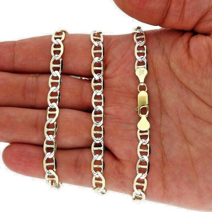 14K Yellow Gold Over Sterling Silver 6mm Diamond Cut Mariner Anchor Chain